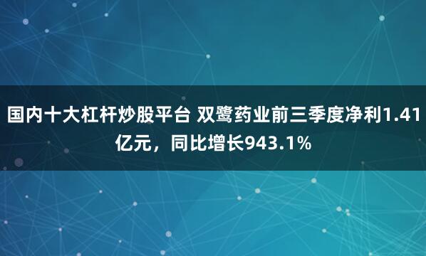 国内十大杠杆炒股平台 双鹭药业前三季度净利1.41亿元，同比增长943.1%